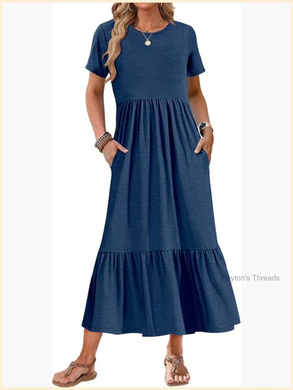 Short Sleeve Maxi Dress with Pockets Crewneck Sundress